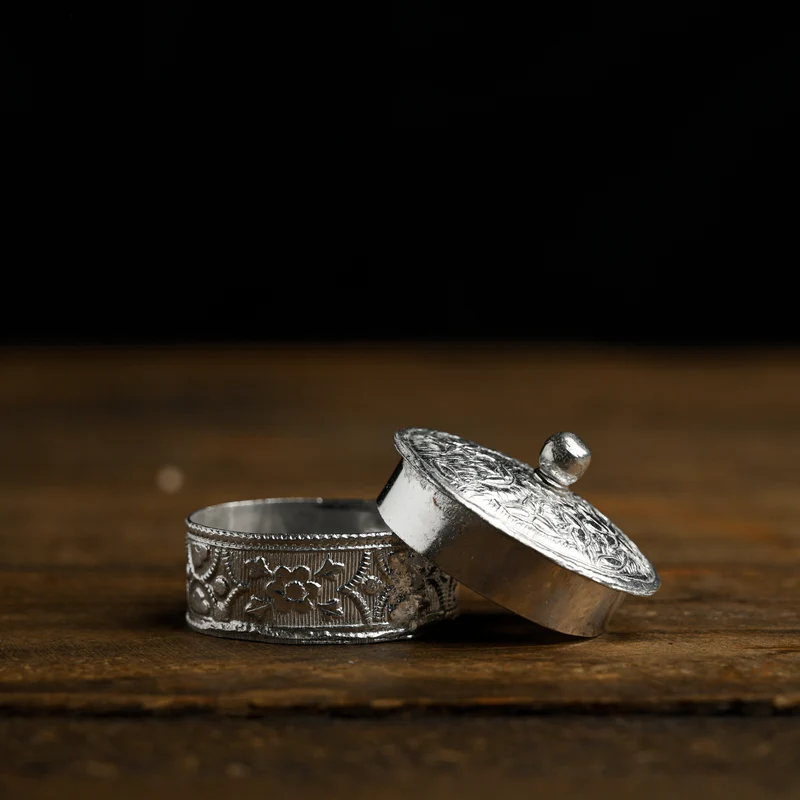 Oval Shaped Pure German Silver Haldi Kumkum Box